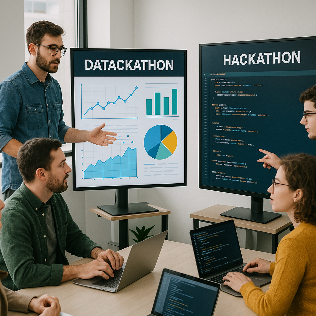 Participants lors d'un datackathon versus hackathon traditionnel