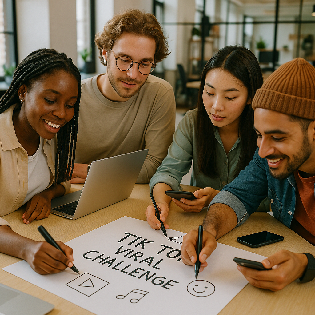 Groupe brainstorming pour un challenge TikTok viral